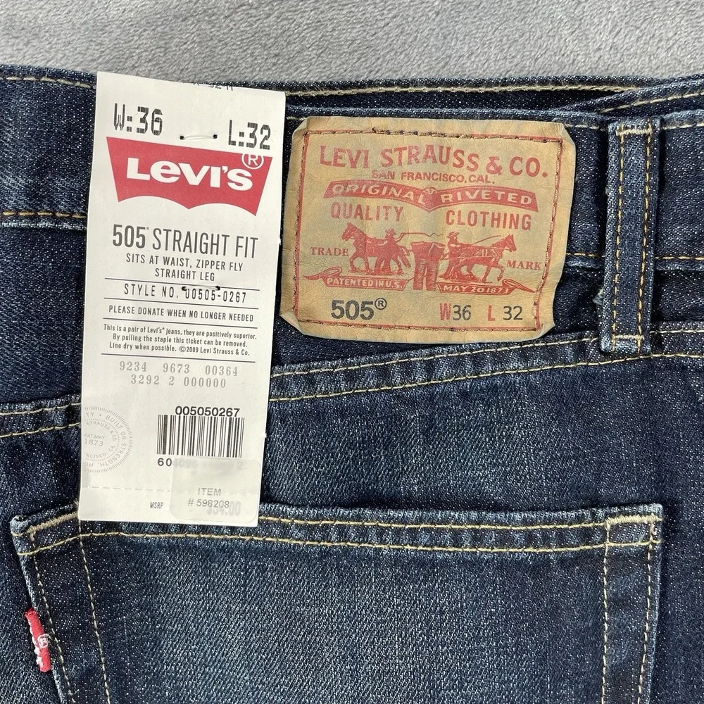 Y2K Levi's 505 Mens Blue Jeans Regular Fit Straight Leg Size 36x32 NWT
